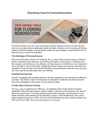Time-Saving Tools For Flooring Renovations
