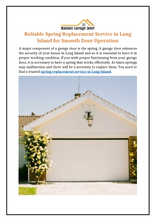 Reliable Spring Replacement Service in Long Island for Smooth Door Operation