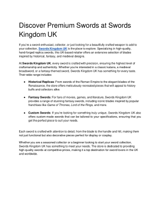 Discover Premium Swords at Swords Kingdom UK
