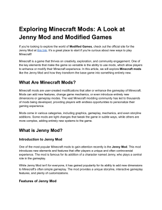 Exploring Minecraft Mods: A Look at Jenny Mod and Modified Games