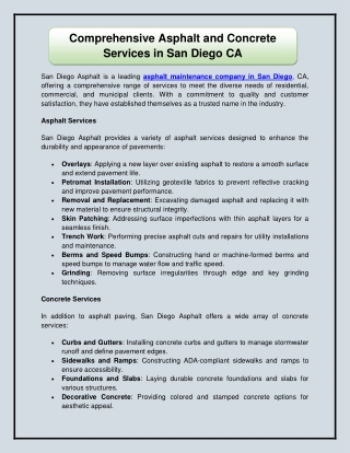 Comprehensive Asphalt and Concrete Services in San Diego CA