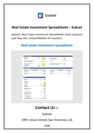 Real Estate Investment Spreadsheet – Subset