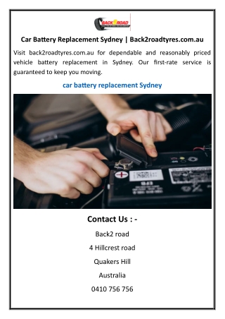 Car Battery Replacement Sydney Back2roadtyres.com