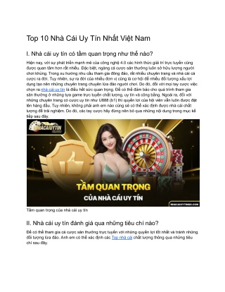 Top 10 Nhà Cái Uy Tín Nhất Việt Nam