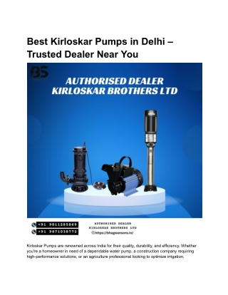 Best Kirloskar Pumps in Delhi – Trusted Dealer Near You