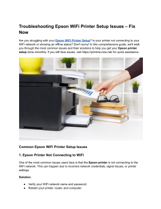 Troubleshooting Epson WiFi Printer Setup Issues – Fix Now