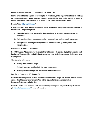 Billig Frakt i Norge