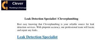 Leak Detection Specialist  Cleverplumbing