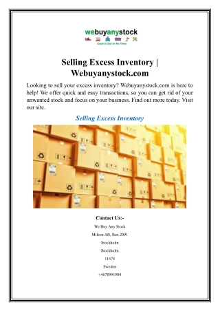 Selling Excess Inventory  Webuyanystock.com