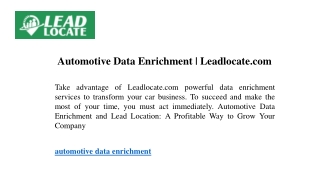 Automotive Data Enrichment Leadlocate.com
