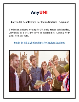 Study In Uk Scholarships For Indian Students  Anyuni.io