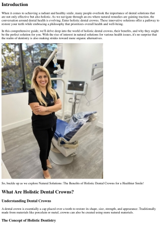 Natural Solutions: The Benefits of Holistic Dental Crowns for a Healthier Smile
