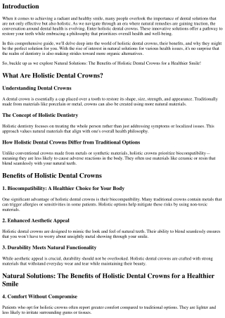 Natural Solutions: The Benefits of Holistic Dental Crowns for a Healthier Smile