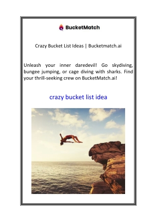 Crazy Bucket List Ideas  Bucketmatch.ai