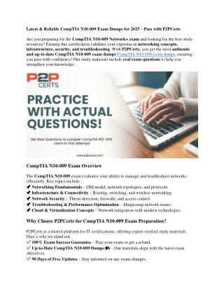 Latest & Reliable CompTIA N10-009 Exam Dumps for 2025 – Pass with P2PCerts