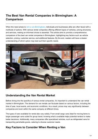 The Best Van Rental Companies in Birmingham A Comparison