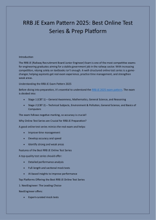 RRB JE Exam Pattern 2025: Best Online Test Series for Preparation