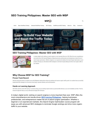 SEO Training Philippines: Master SEO with WSP
