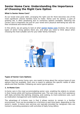 Senior Home Care_ Understanding the Importance of Choosing the Right Care Option