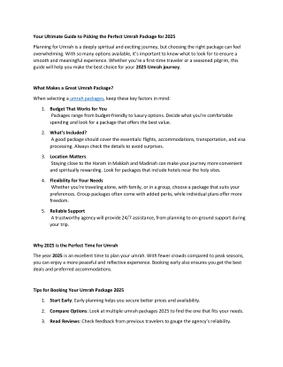 Your Ultimate Guide to Picking the Perfect Umrah Package for 2025