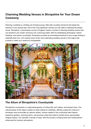 Charming Wedding Venues in Shropshire for Your Dream Ceremony