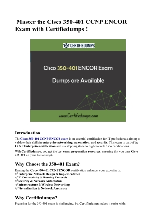 Pass Cisco 350-401 CCNP ENCOR Exam with Latest Dumps PDF – Certifiedumps