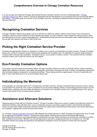 Comprehensive Overview to Chicago Cremation Resources