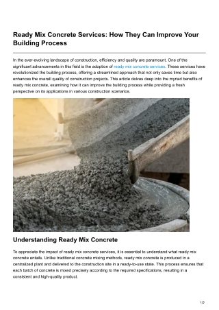 Ready Mix Concrete Services How They Can Improve Your Building Process