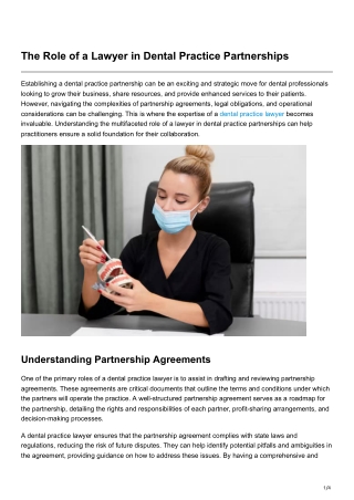 The Role of a Lawyer in Dental Practice Partnerships