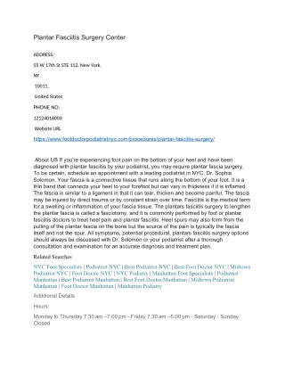 Plantar Fasciitis Surgery Center