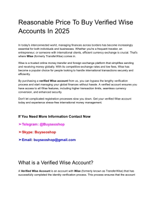 Reasonable Price To Buy Verified Wise Accounts In 2025