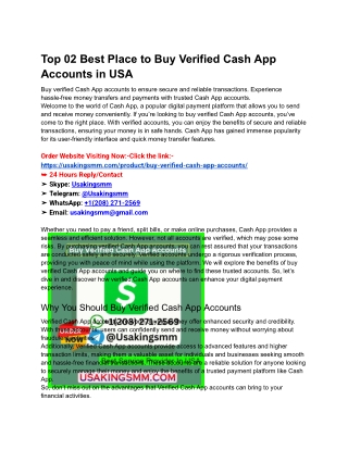 Top 02 Best Place to Buy Verified Cash App Accounts in USA