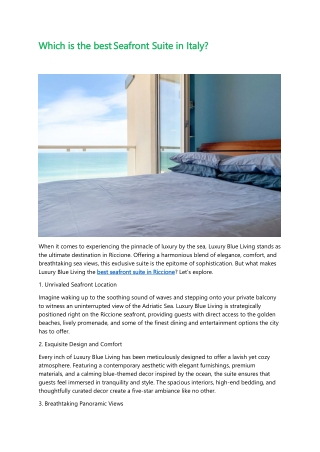 Which is the best Seafront Suite in Italy.