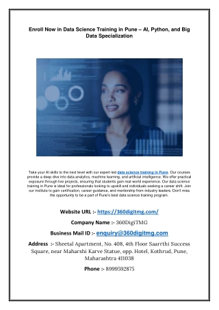 Enroll Now in Data Science Training in Pune – AI, Python, and Big Data Specialization