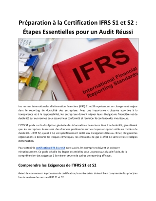 Préparation à la Certification IFRS S1 et S2 : Étapes Essentielles pour un Audit