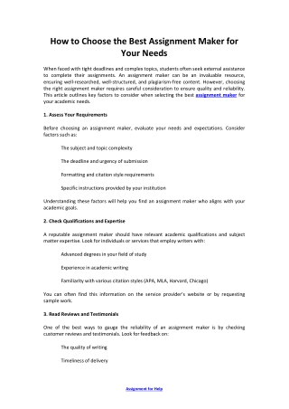 How to Choose the Best Assignment Maker for Your Needs
