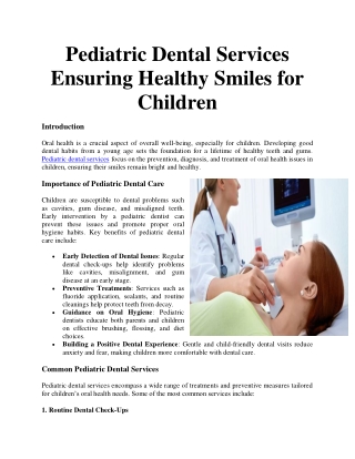 Pediatric Dental Services Ensuring Healthy Smiles for Children