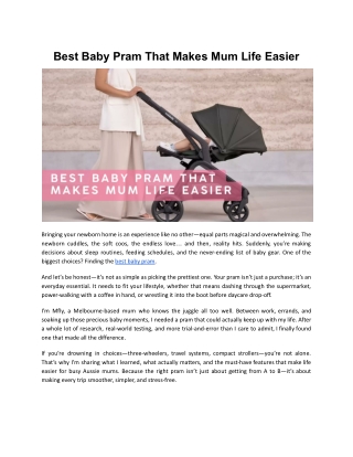Best Baby Pram That Makes Mum Life Easier