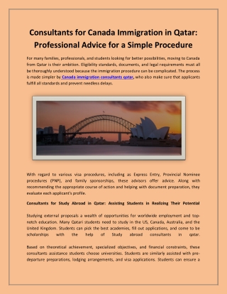 Consultants for Canada Immigration in Qatar: Professional Advice for a Simple Pr