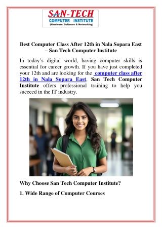 Best Computer Class After 12th in Nala Sopara East  San Tech Computer Institute