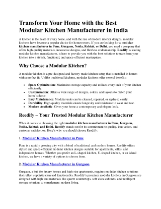 Transform Your Home with Best Kitchen Manufacturer