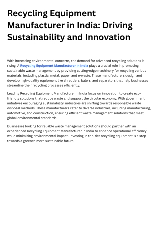 Recycling Equipment Manufacturer in India