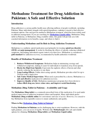 Methadone Treatment for Drug Addiction in Pakistan