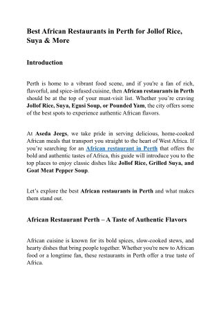 Best African Restaurants in Perth for Jollof Rice, Suya & More