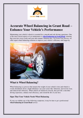 Accurate Wheel Balancing in Grant Road – Enhance Your Vehicle’s Performance