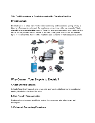 Title: The Ultimate Guide to Bicycle Conversion Kits: Transform Your Ride