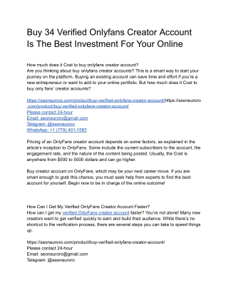 Buy 34 Verified Onlyfans Creator Account Is The Best Investment For Your Online