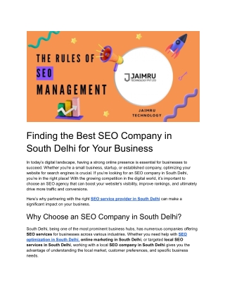 Finding the Best SEO Company in South Delhi for Your Business