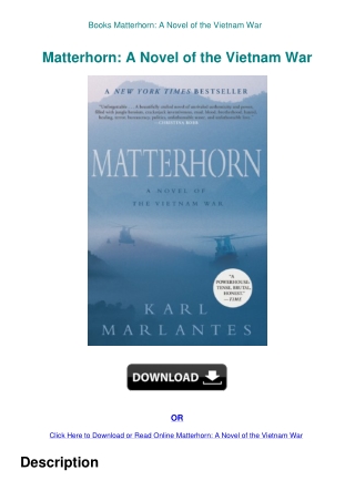 Books Matterhorn A Novel of the Vietnam War