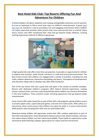 Best Hotel Kids Club Top Resorts Offering Fun And Adventure For Children